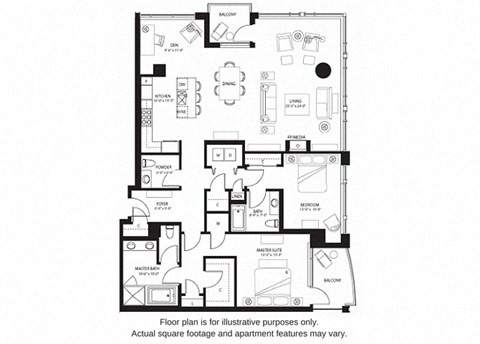 Floor plan for 2 beds, 2.5 baths, 1962 sqft